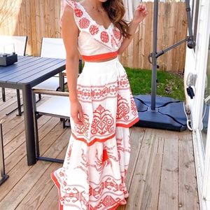 Two Piece Orange Fiesta Maxi Skirt Set